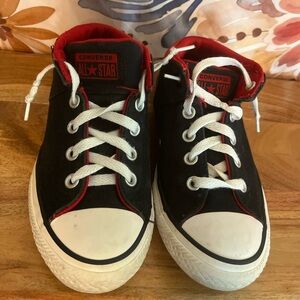 Converse All Star Chuck Taylor Kids 2 Red Black Mid Top Casual School Sneakers